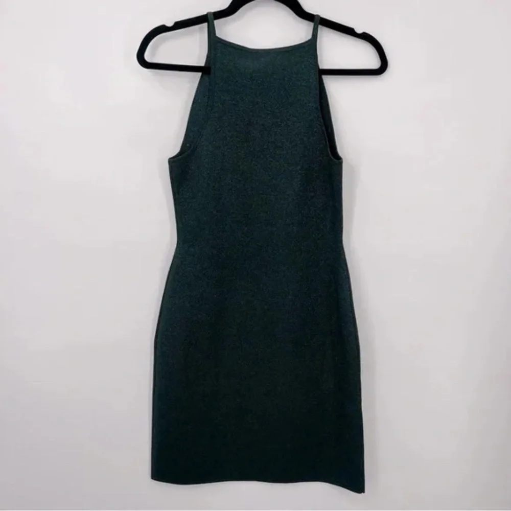 COS Knitted Bodycon Mini Dress Metallic Green Square Neck Elastic Sheath Dress - Picture 4 of 8